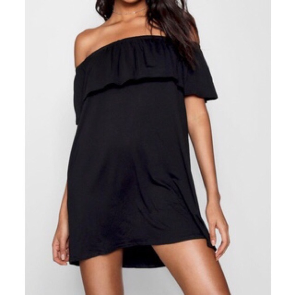 Boohoo off the shoulder ruffle mini Dress.
